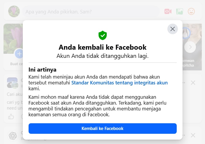 Berhasil Banding Facebook